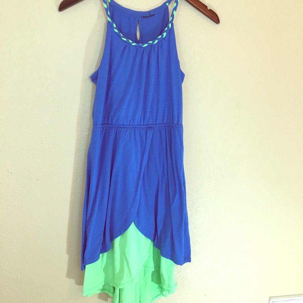 Paper doll blue and green layered maxi dress cute!